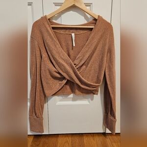 by Anthropologie XS, Camel, Faux Wrap Sweater